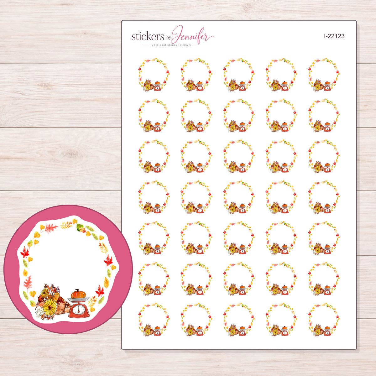 I-22123 planner sticker sheet with enlarged sticker detail