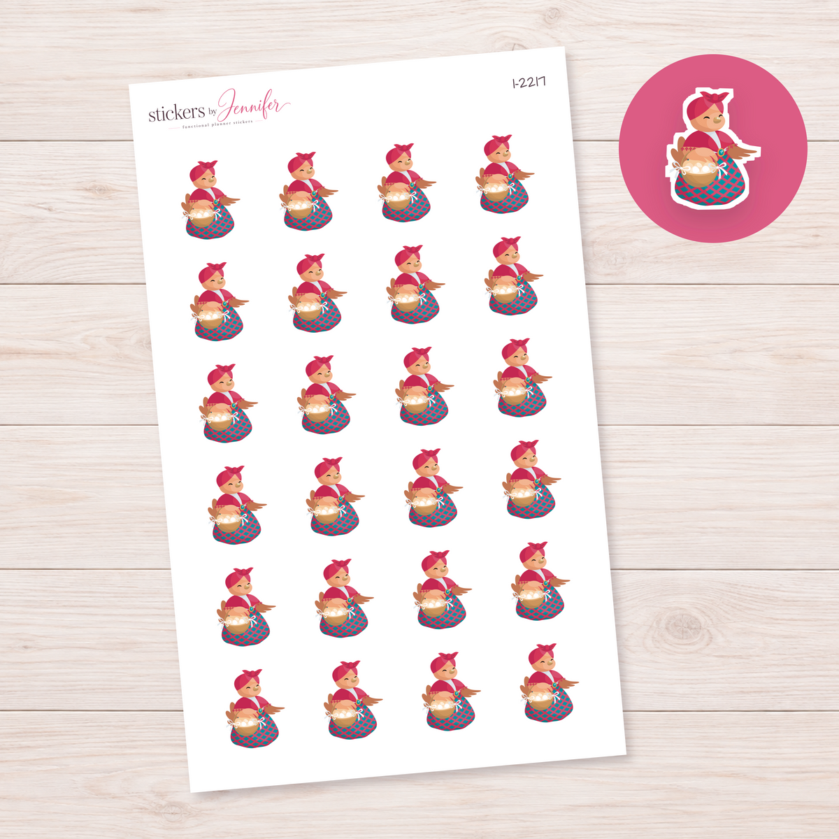 Brown Hen with Egg Basket Planner Stickers | I-2217