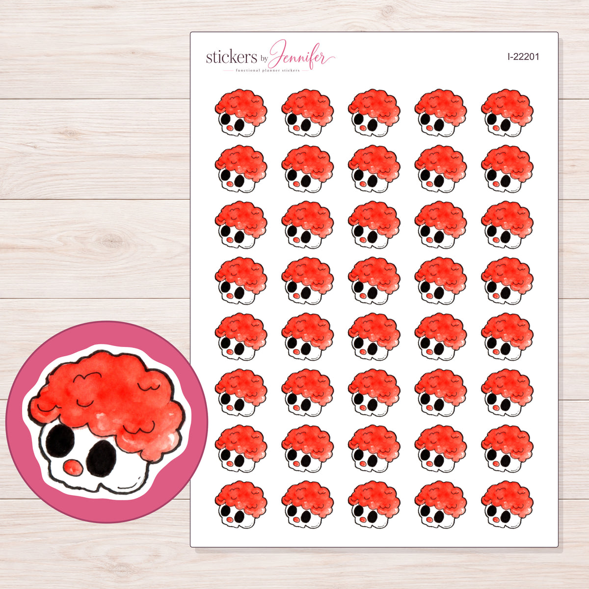 I-22201 planner sticker sheet with enlarged sticker detail