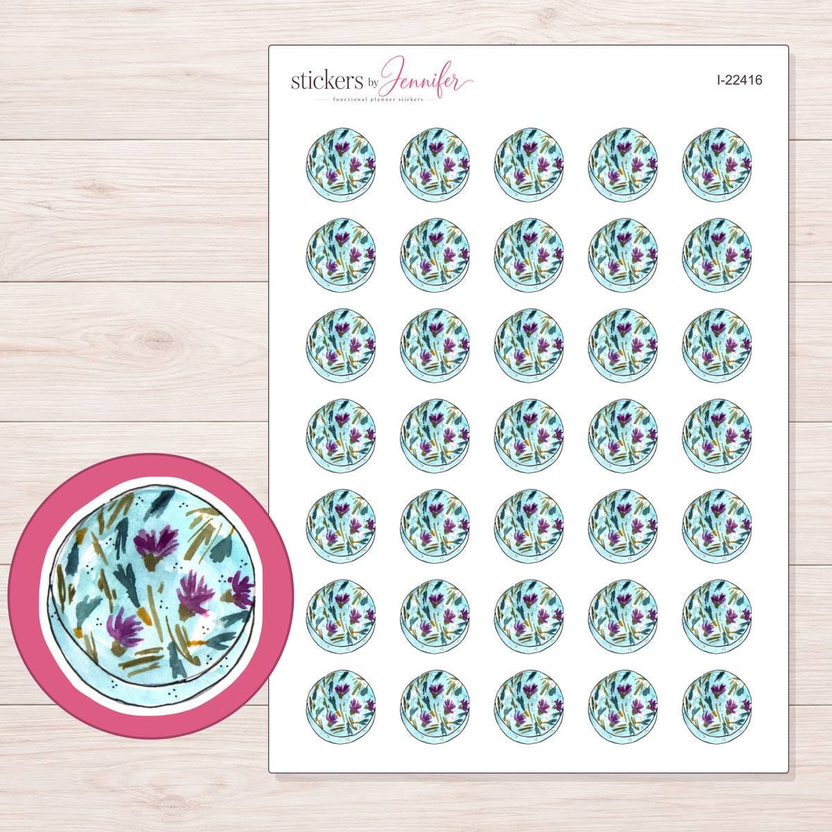 I-22416 planner sticker sheet with enlarged sticker detail