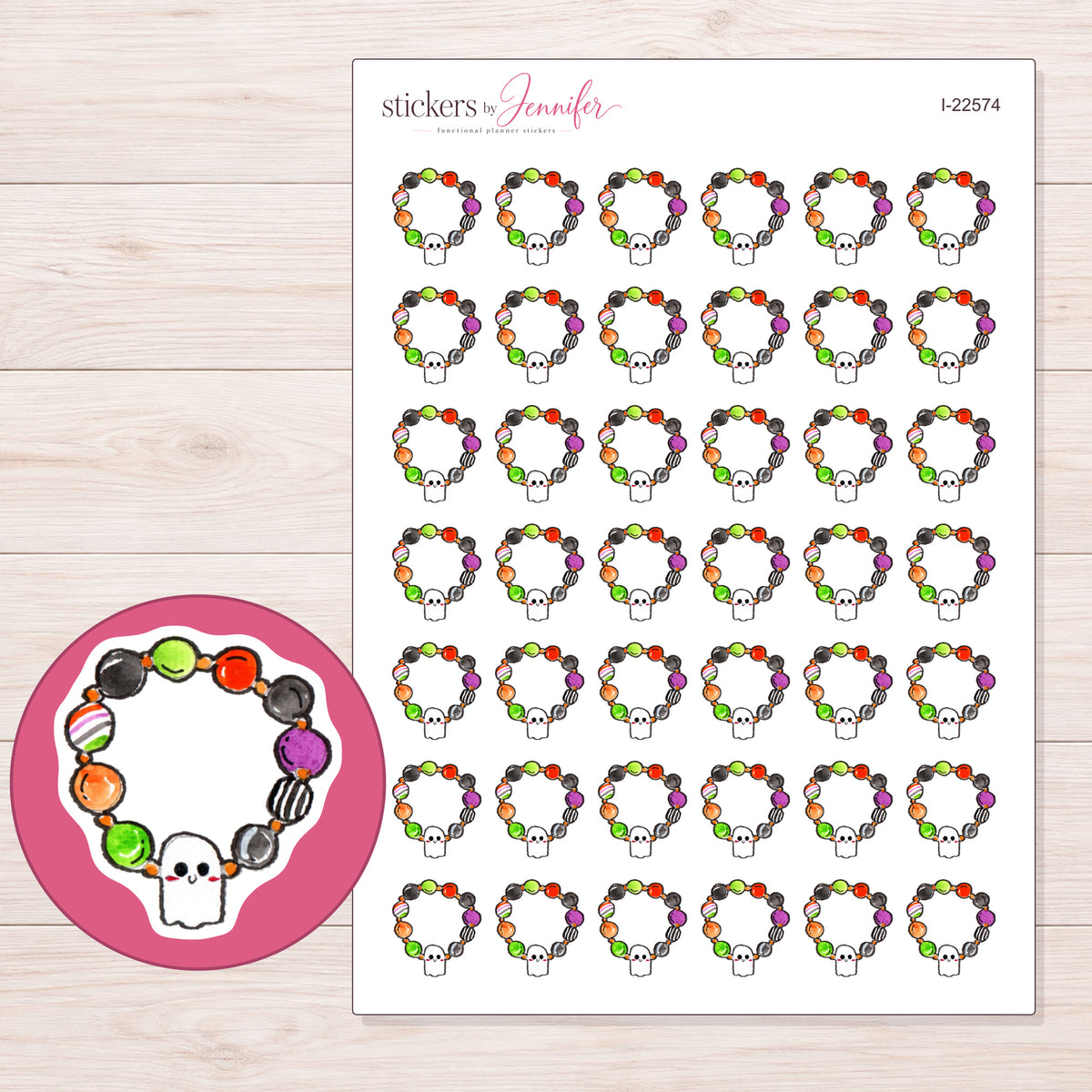 I-22574 planner sticker sheet with enlarged sticker detail
