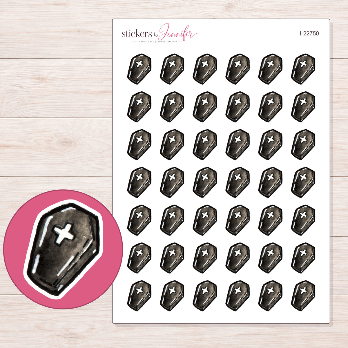 I-22750 planner sticker sheet with enlarged sticker detail