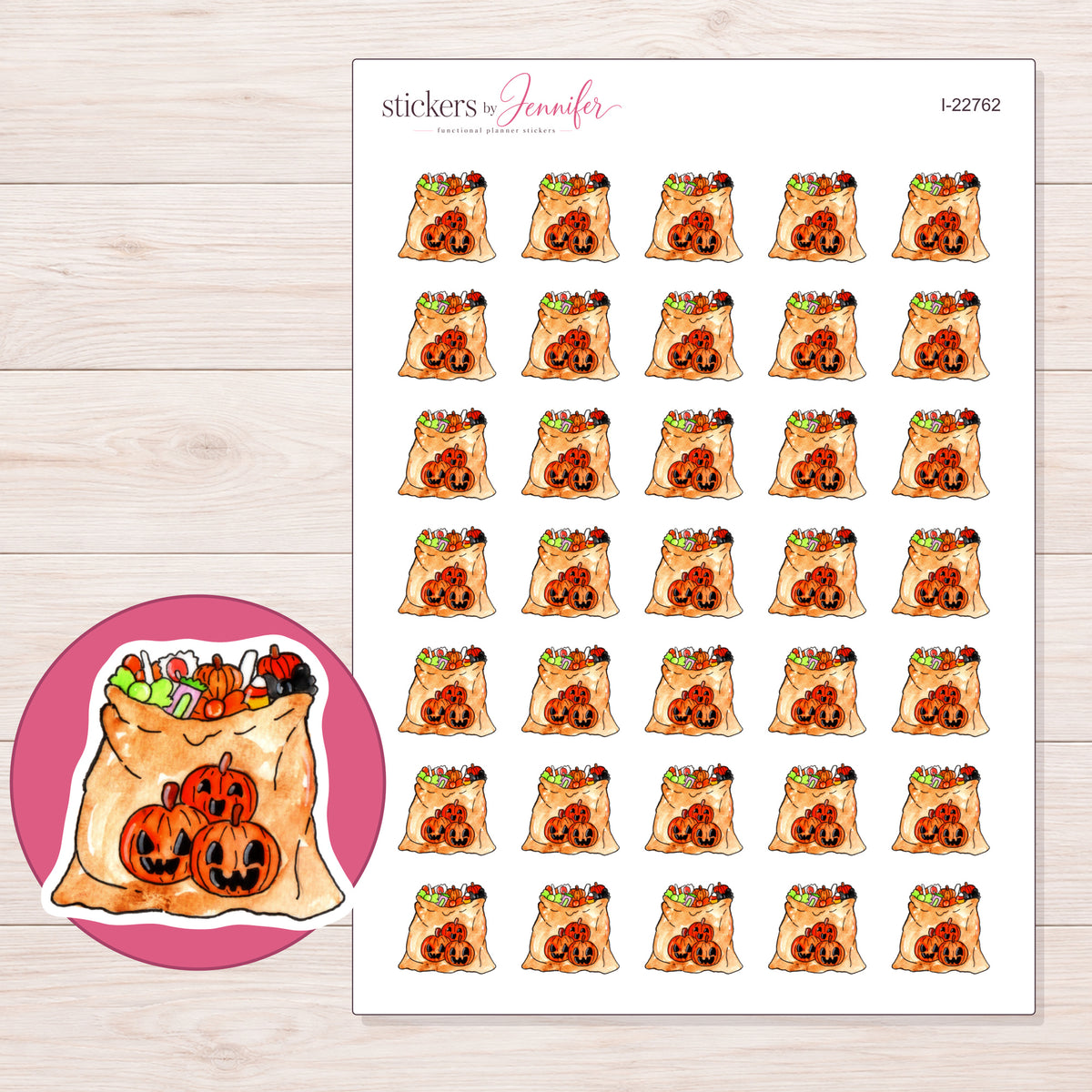I-22762 planner sticker sheet with enlarged sticker detail