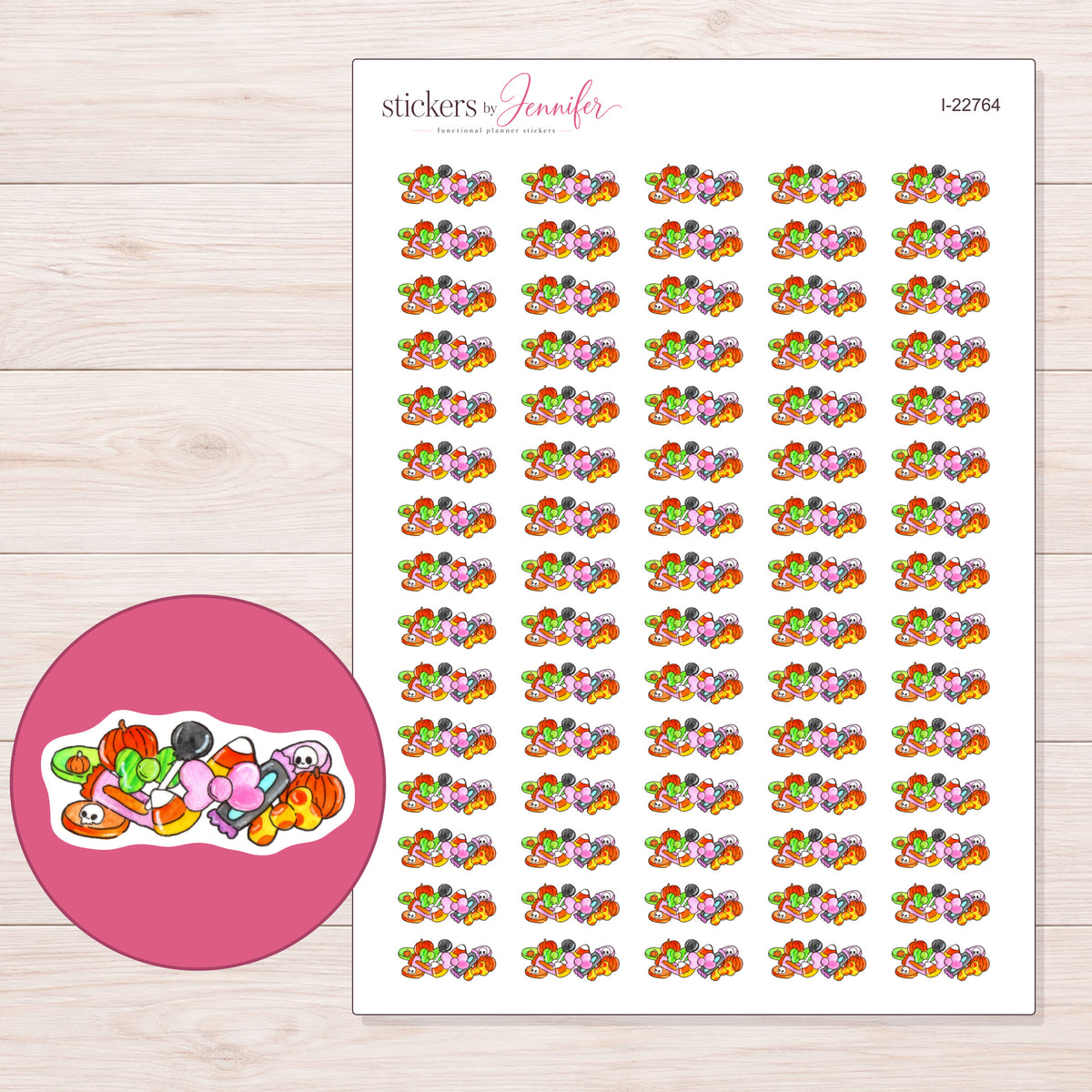 I-22764 planner sticker sheet with enlarged sticker detail