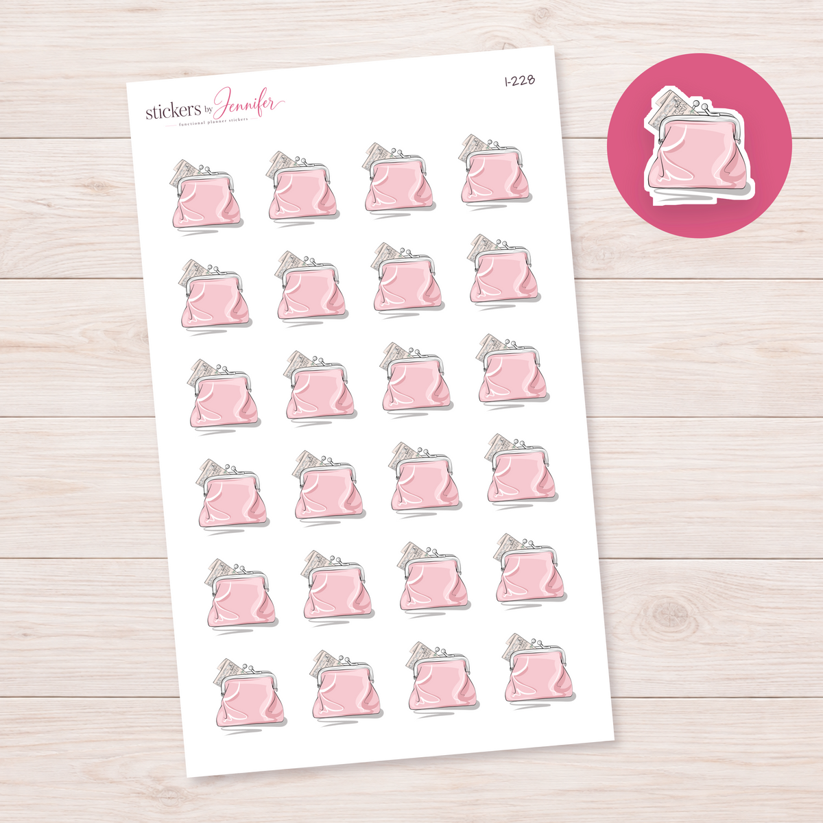 Pink Coin Purse Planner Stickers | I-228