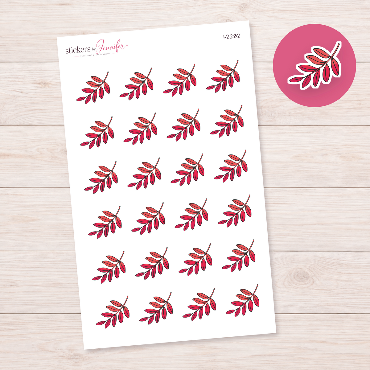 Red Leaf Sprig Planner Stickers | I-2282