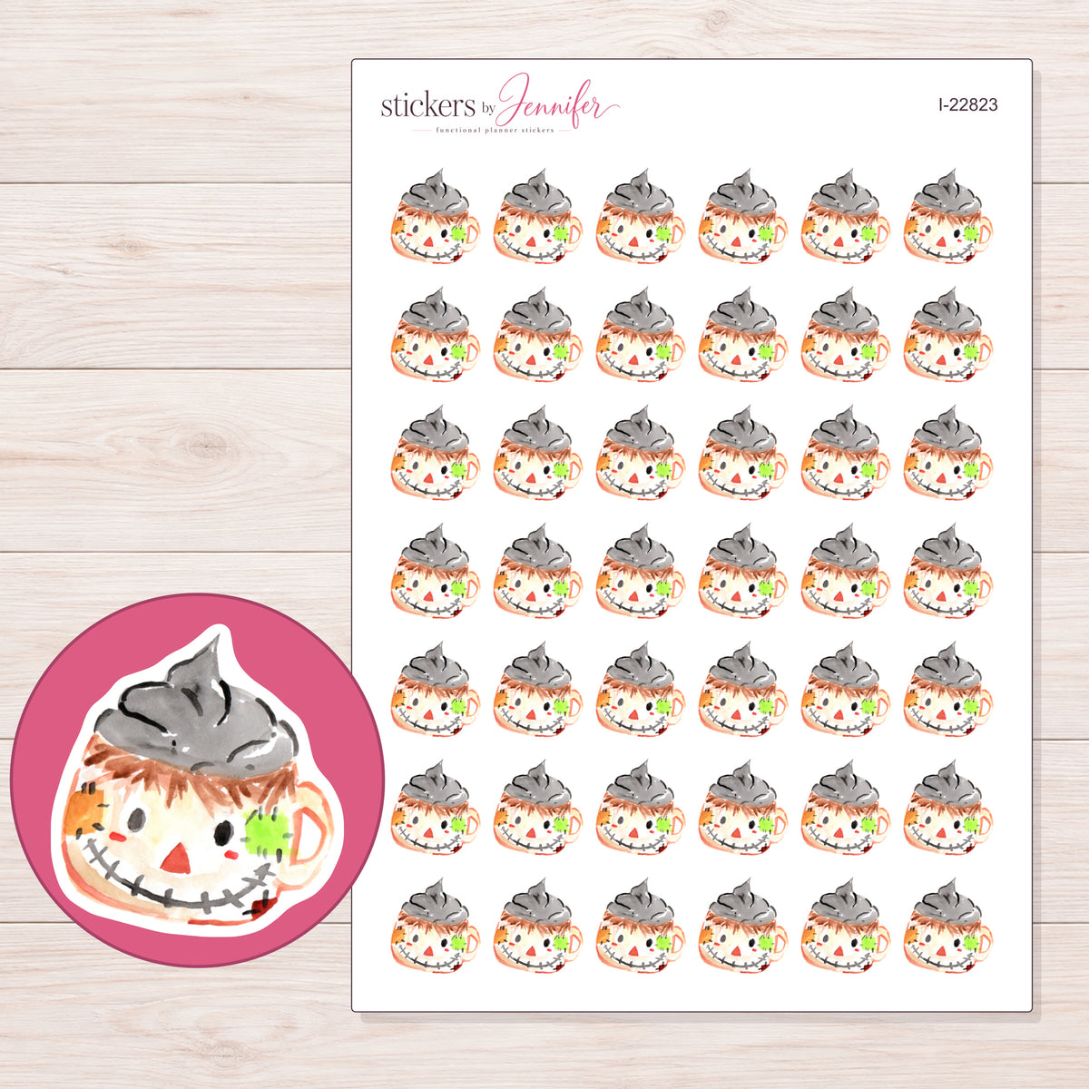 I-22823 planner sticker sheet with enlarged sticker detail
