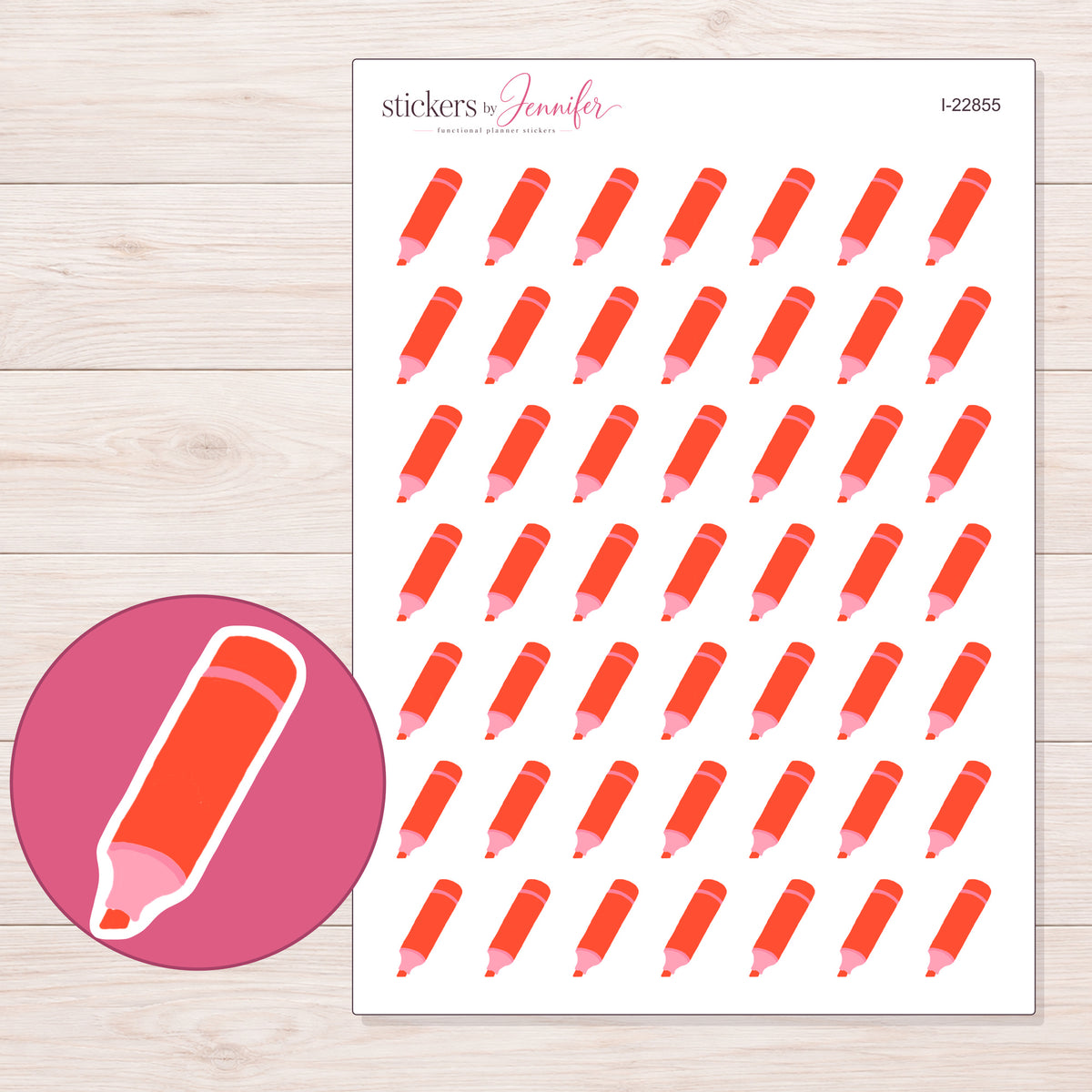 I-22855 planner sticker sheet with enlarged sticker detail