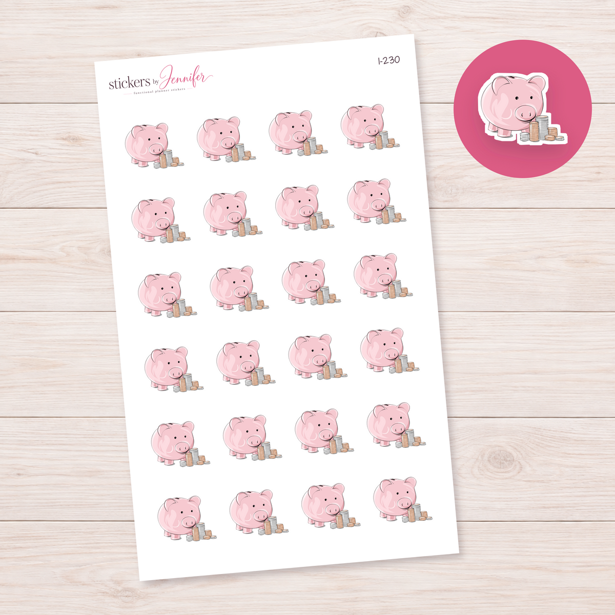 Pink Piggy Bank Planner Stickers | I-230