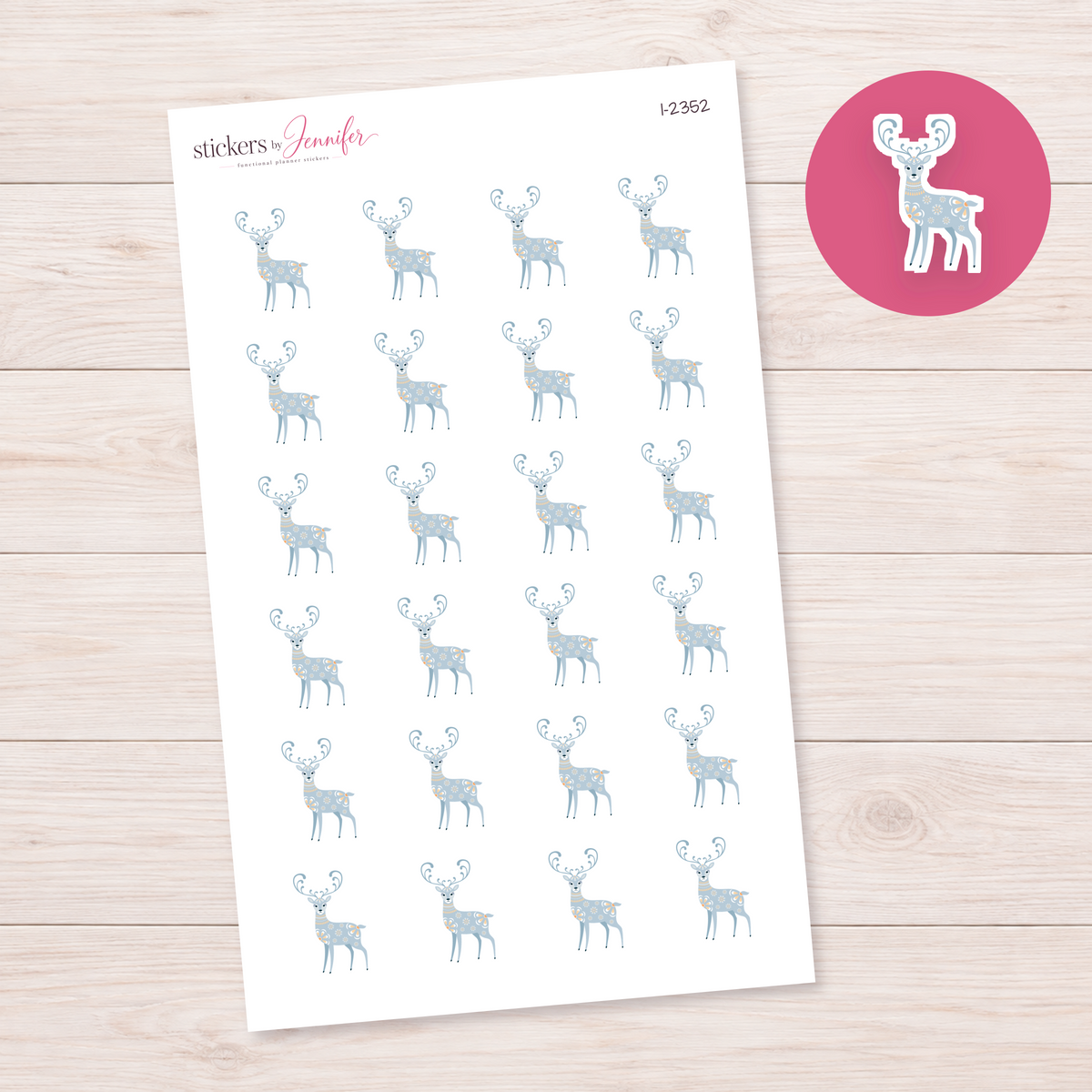 Blue Folk Art Deer Planner Stickers | I-2352