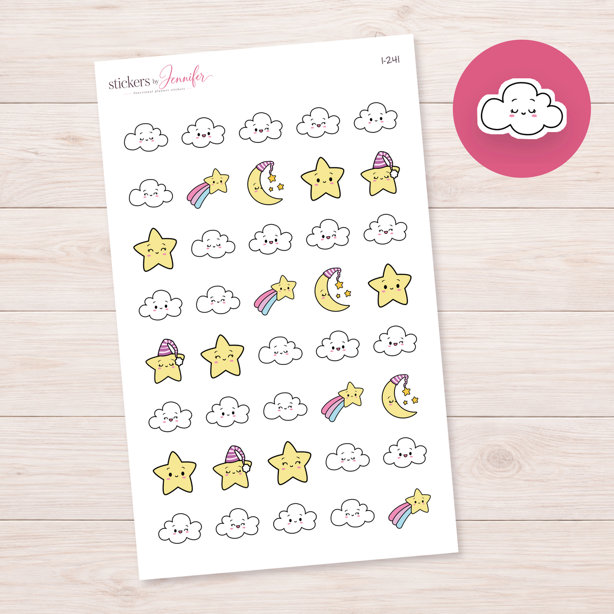 Sleepy White Cloud Planner Stickers | I-241