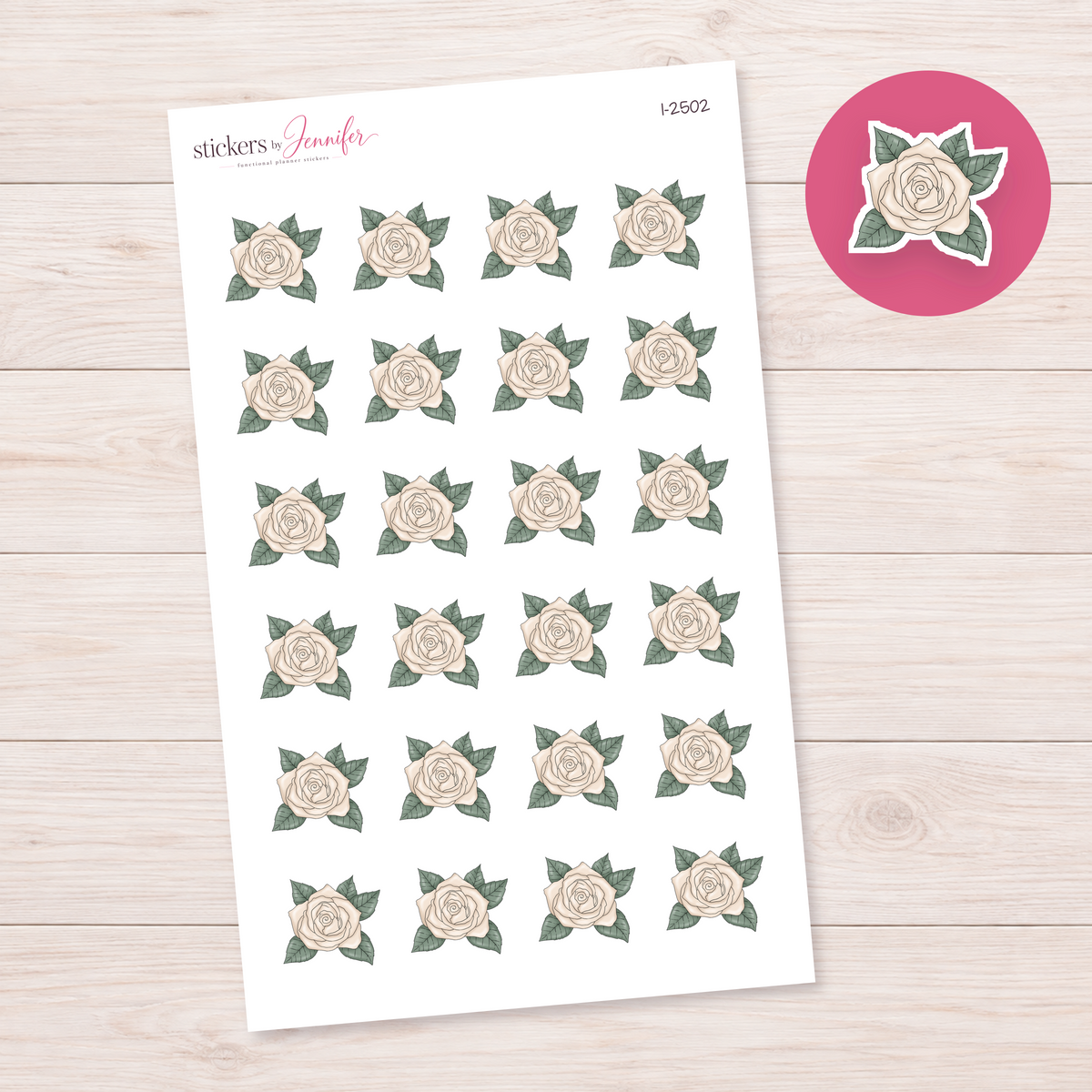 Cream Rose with Leaves Planner Stickers | I-2502