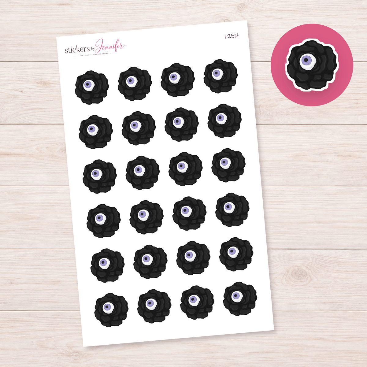 Black Eyeball Flower Planner Stickers | I-2514
