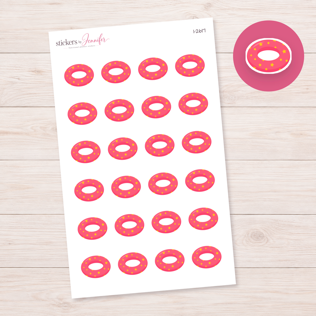 Pink Star Swim Ring Planner Stickers | I-2617