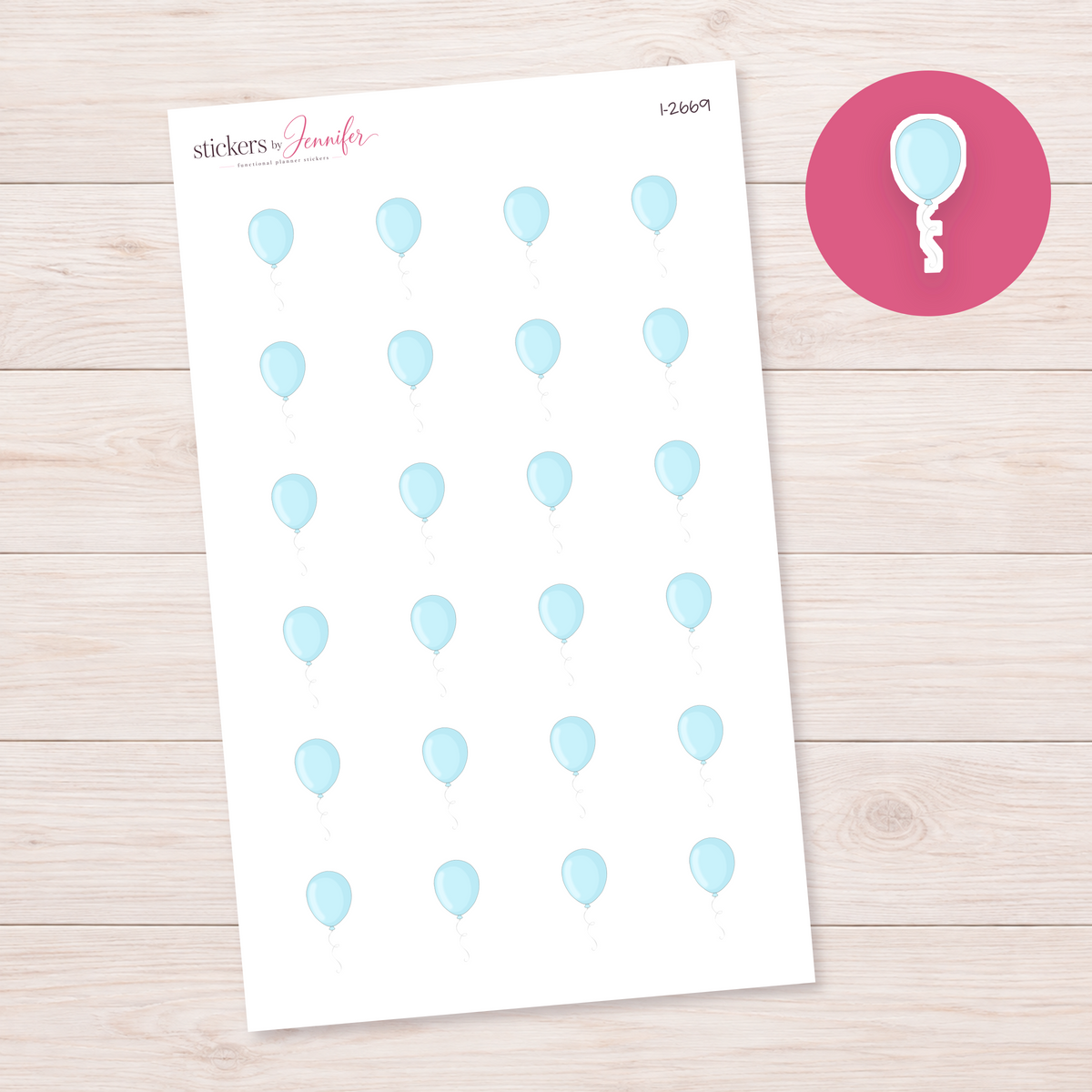 Pale Blue Party Balloon Planner Stickers | I-2669