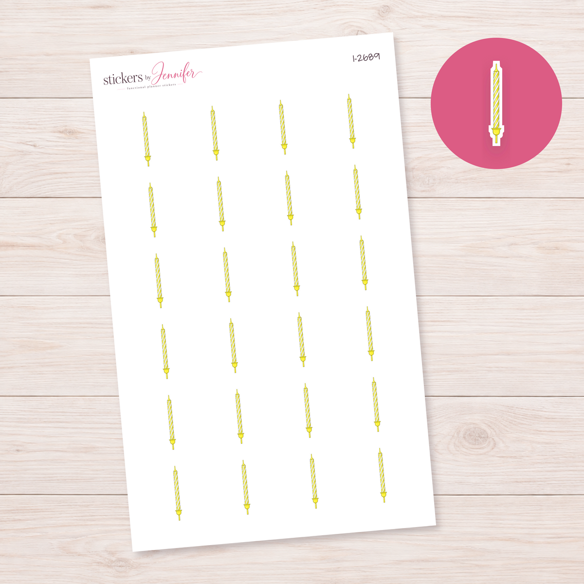Yellow Striped Birthday Candle Planner Stickers | I-2689