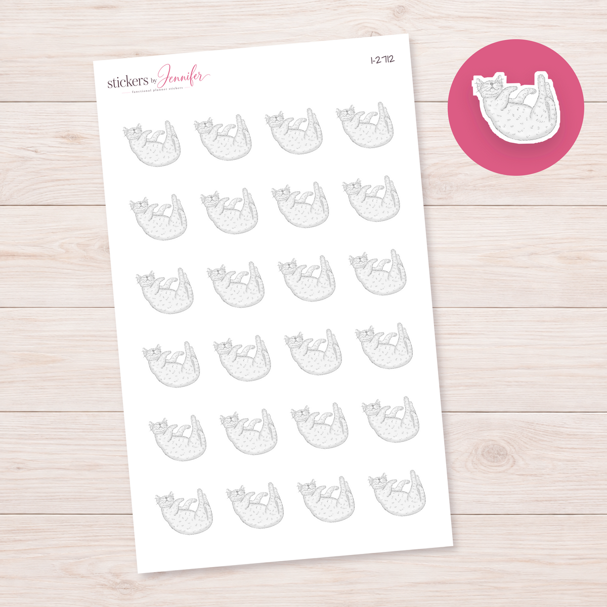 Rolling White Cat Planner Stickers | I-2712
