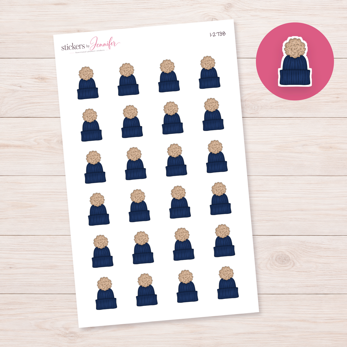 Navy Pom-Pom Beanie Planner Stickers | I-2738