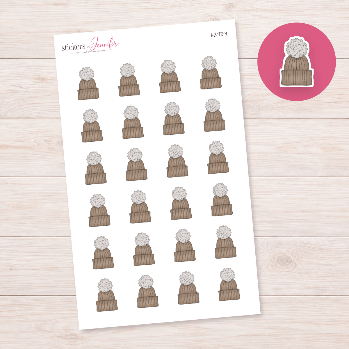 Taupe Pom-Pom Beanie Planner Stickers | I-2739