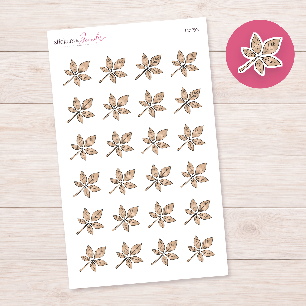 Neutral Five-Leaf Sprig Planner Stickers | I-2752