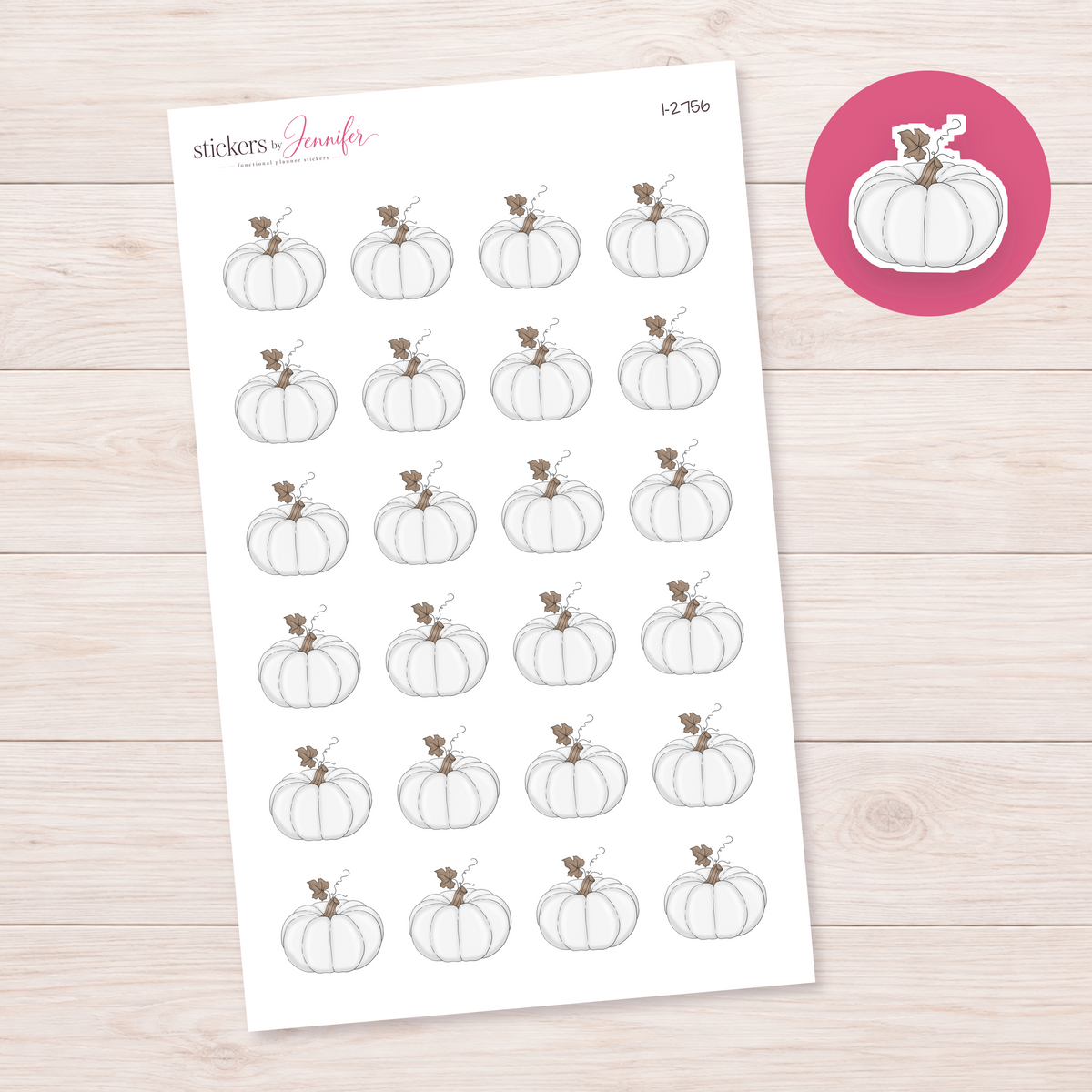 White Pumpkin with Leaf Planner Stickers | I-2756