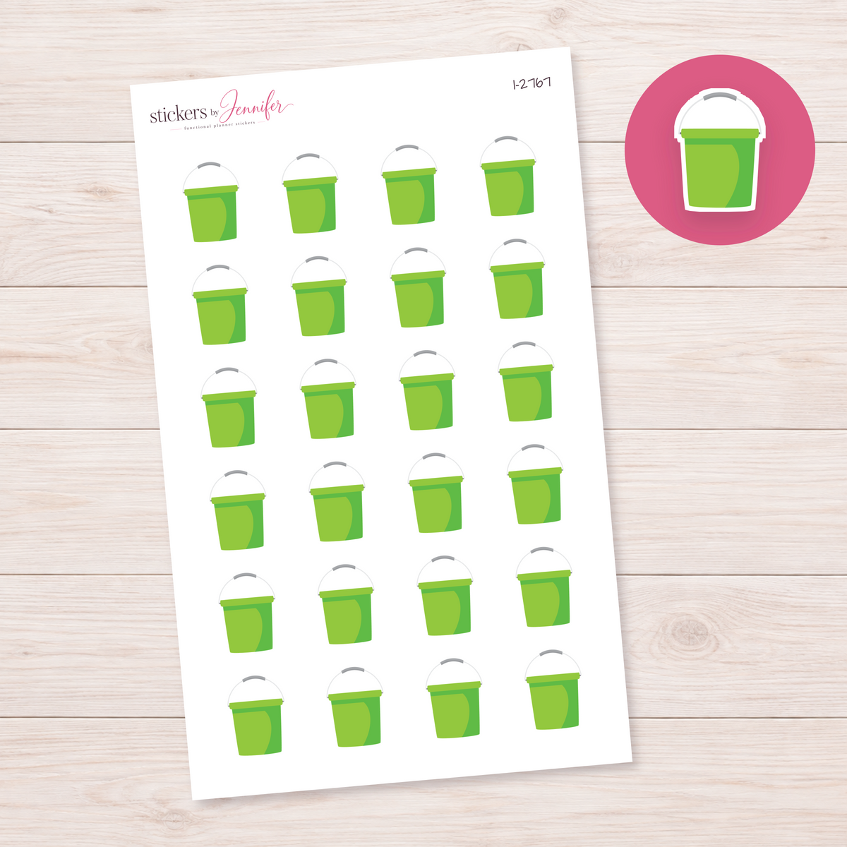 Green Garden Bucket Planner Stickers | I-2767