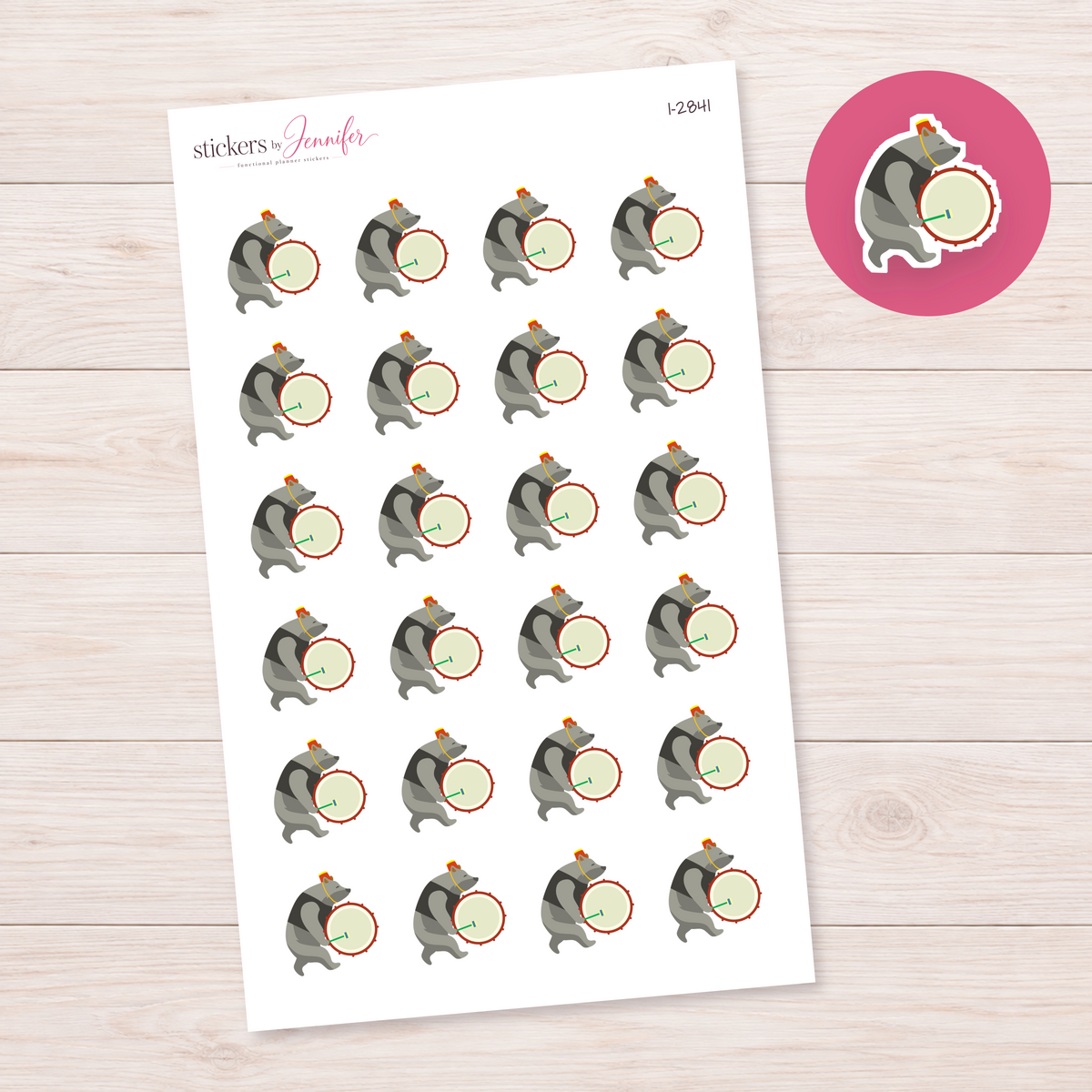 Drumming Circus Bear Planner Stickers | I-2841