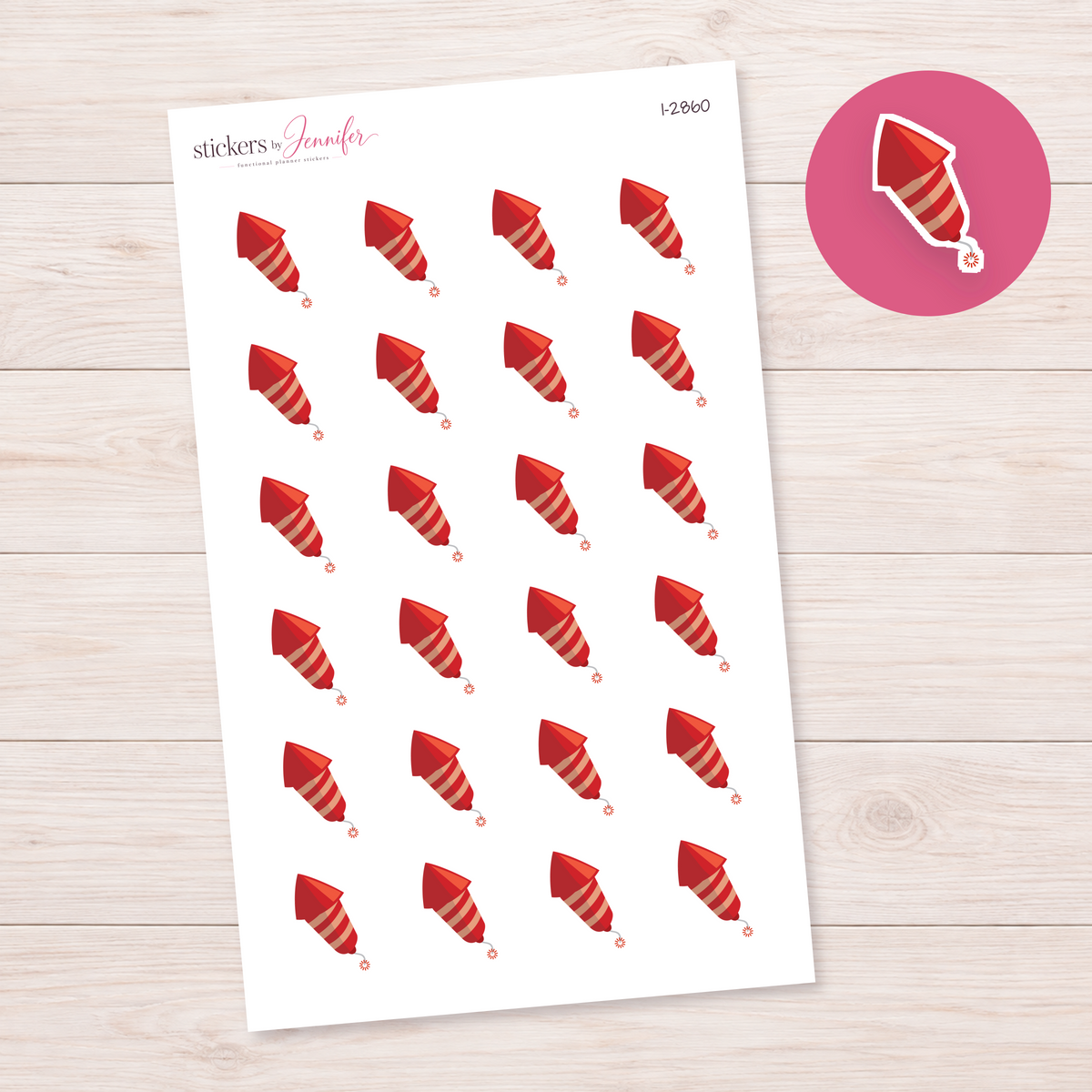 Red Firework Rocket Planner Stickers | I-2860