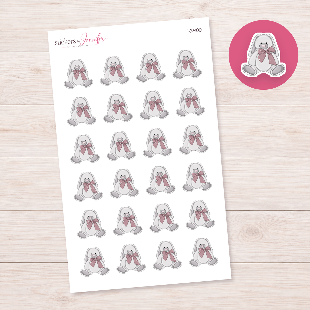 Gray Bunny Plush Planner Stickers | I-2900