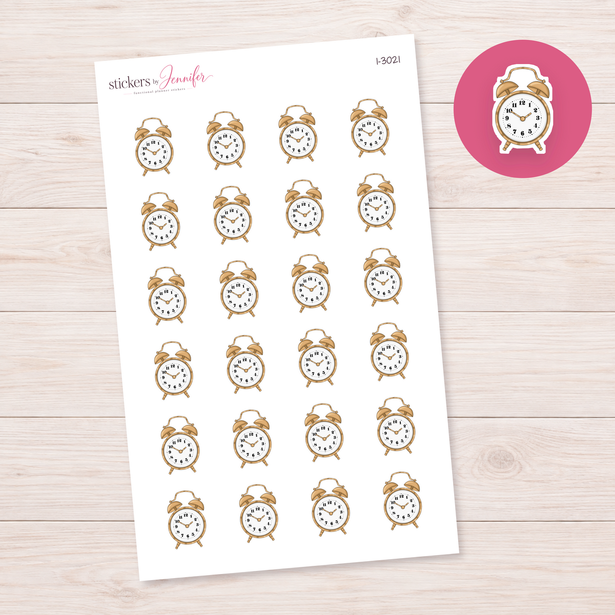 Gold Alarm Clock Planner Stickers | I-3021