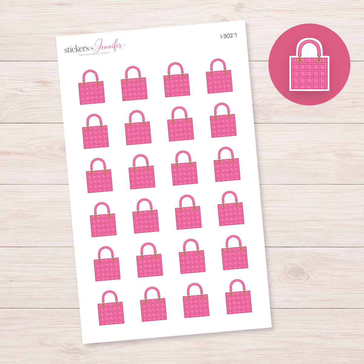 Pink Quilted Tote Planner Stickers | I-3027