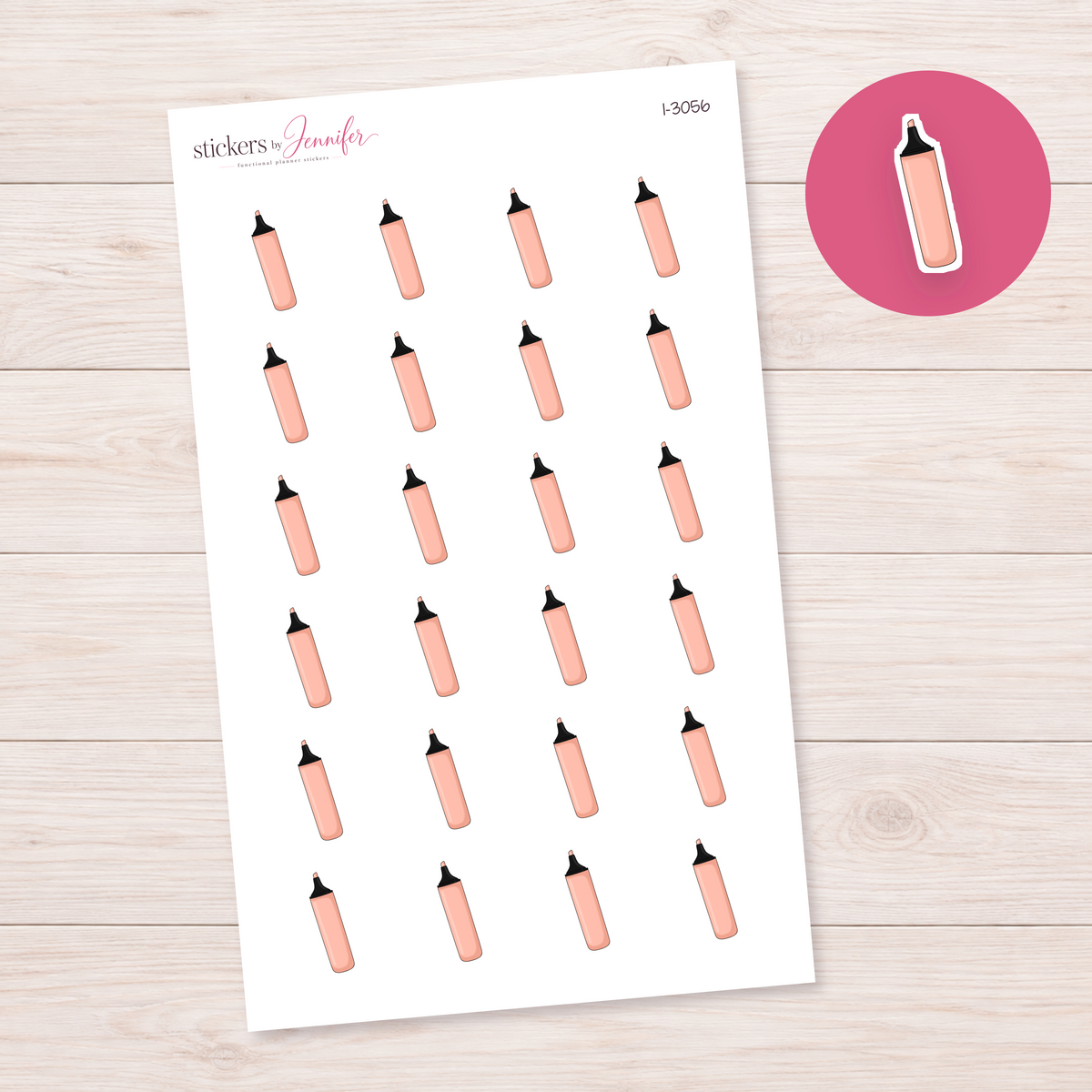 Peach Chisel-Tip Highlighter Planner Stickers | I-3056