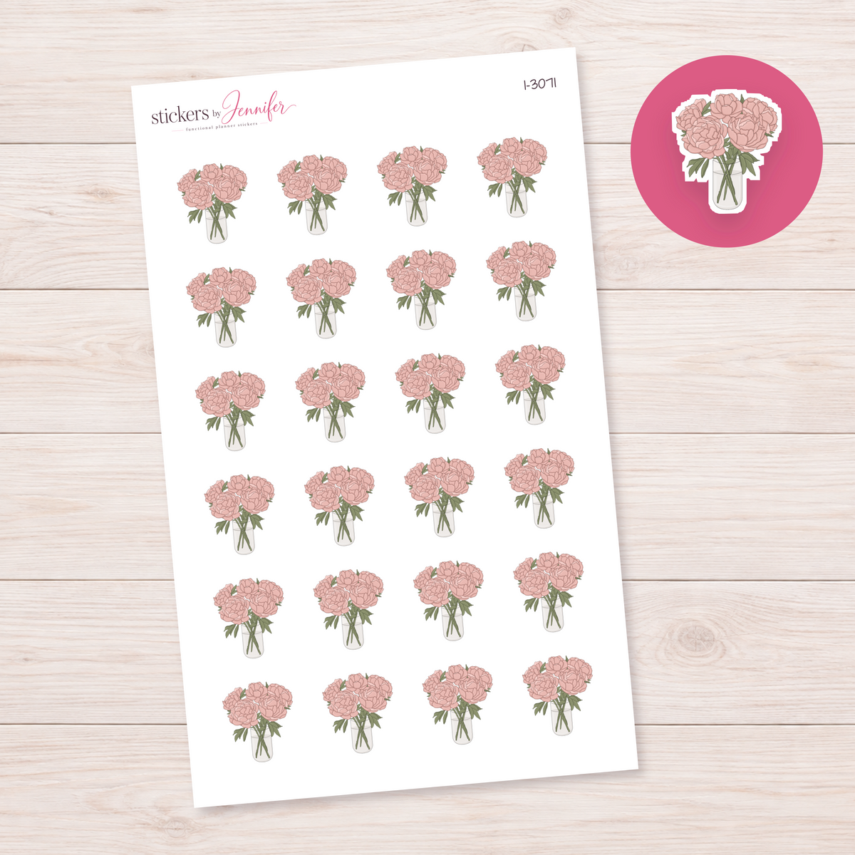 Blush Peonies in Vase Planner Stickers | I-3071