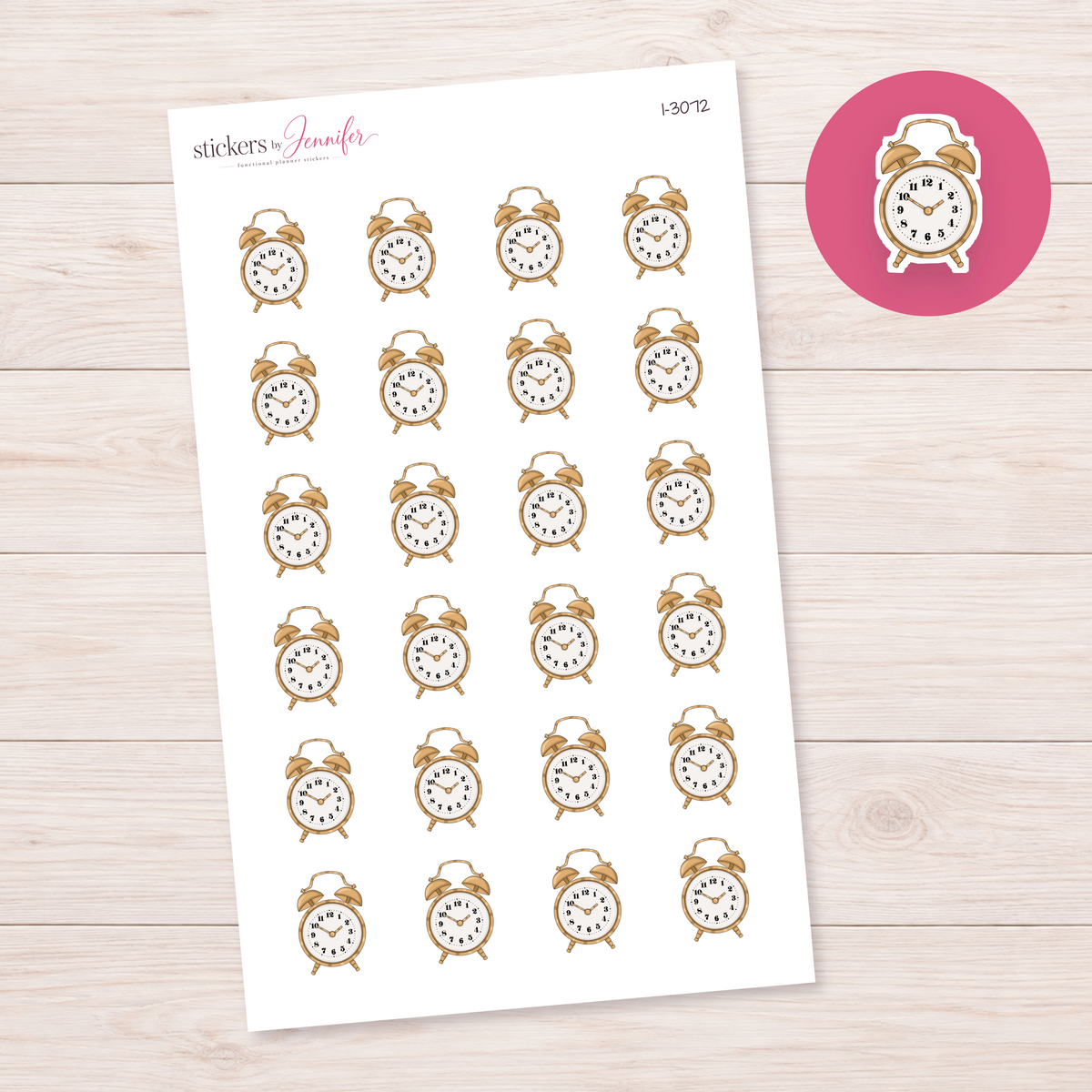 Gold Twin-Bell Alarm Clock Planner Stickers | I-3072