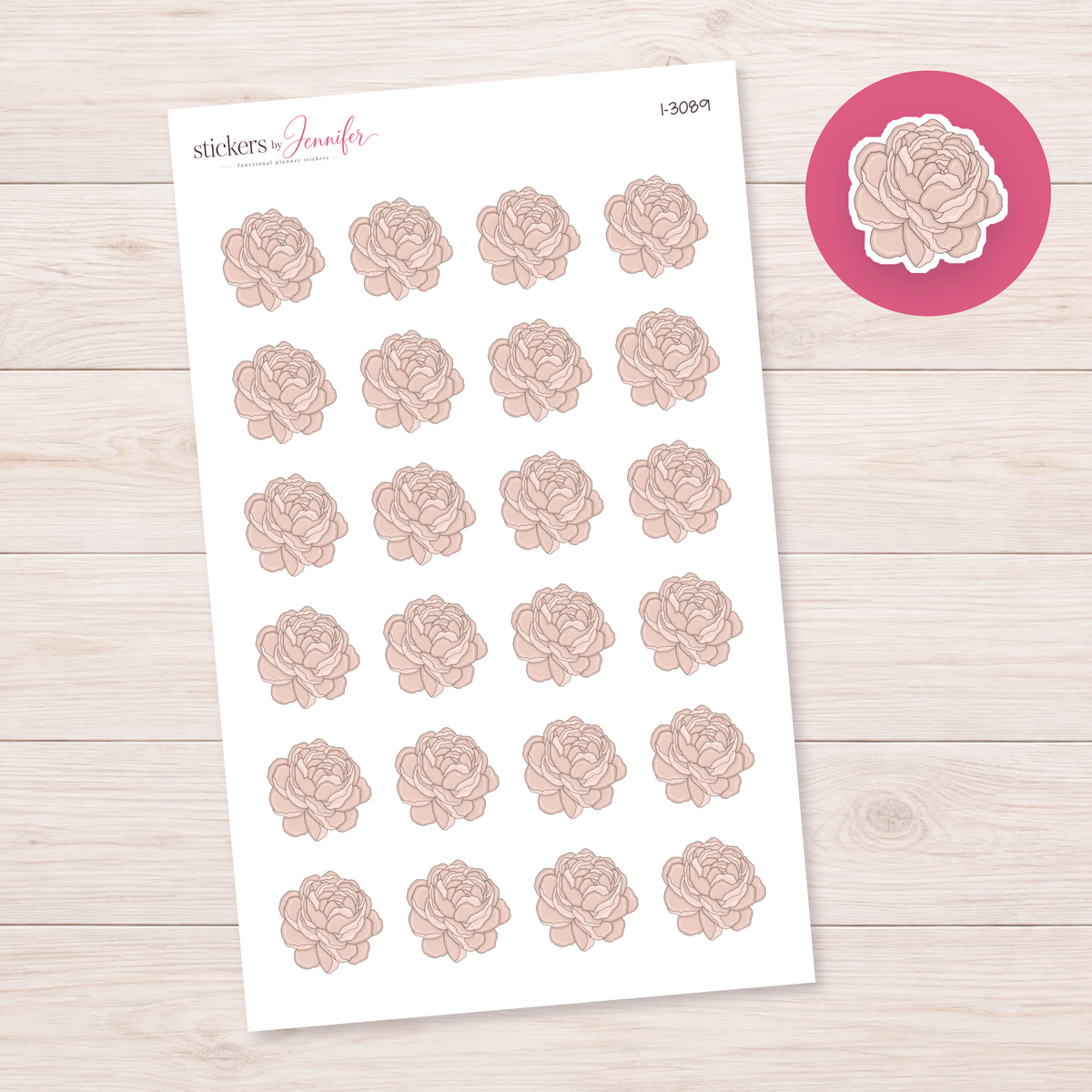 Neutral Ruffled Peony Planner Stickers | I-3089