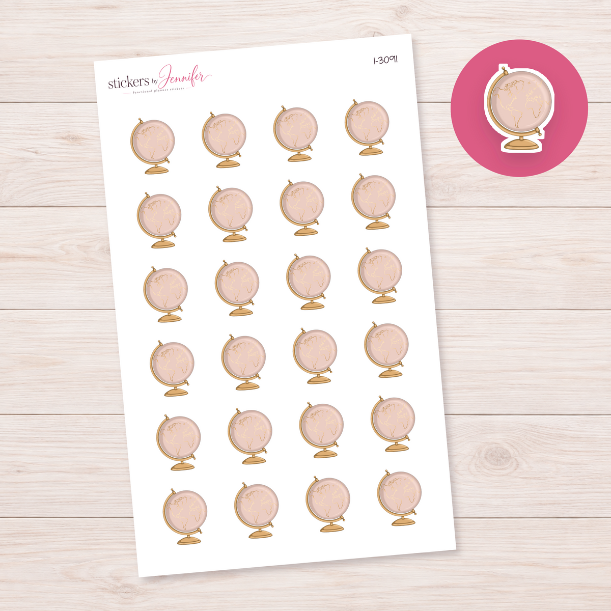 Blush Desk Globe Planner Stickers | I-3091