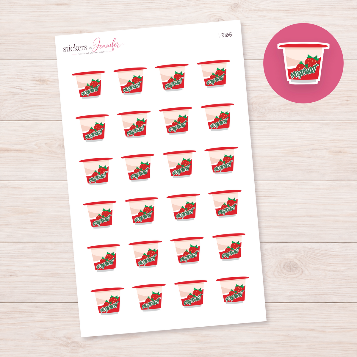 Strawberry Yogurt Cup Planner Stickers | I-3185