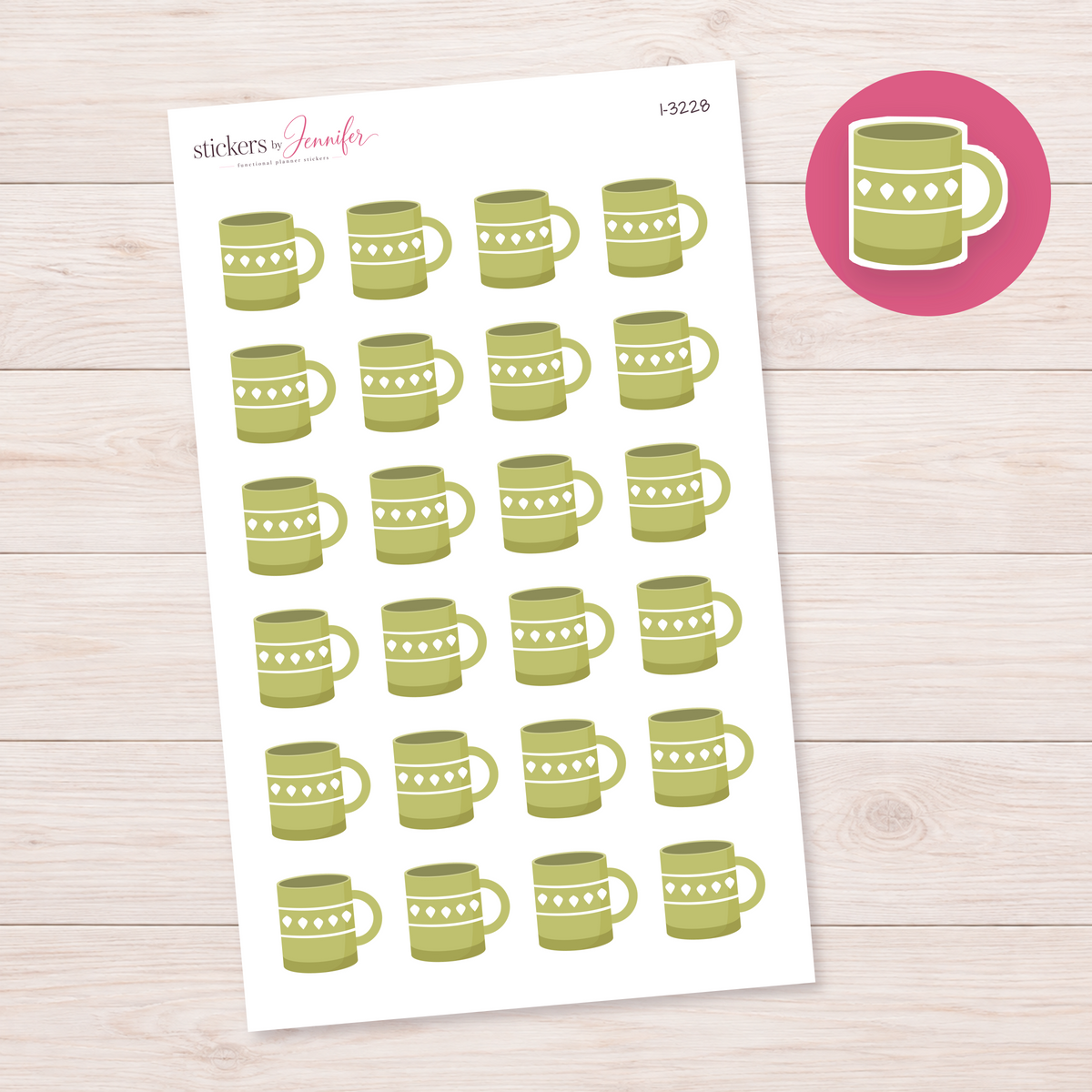 Green Patterned Mug Planner Stickers | I-3228