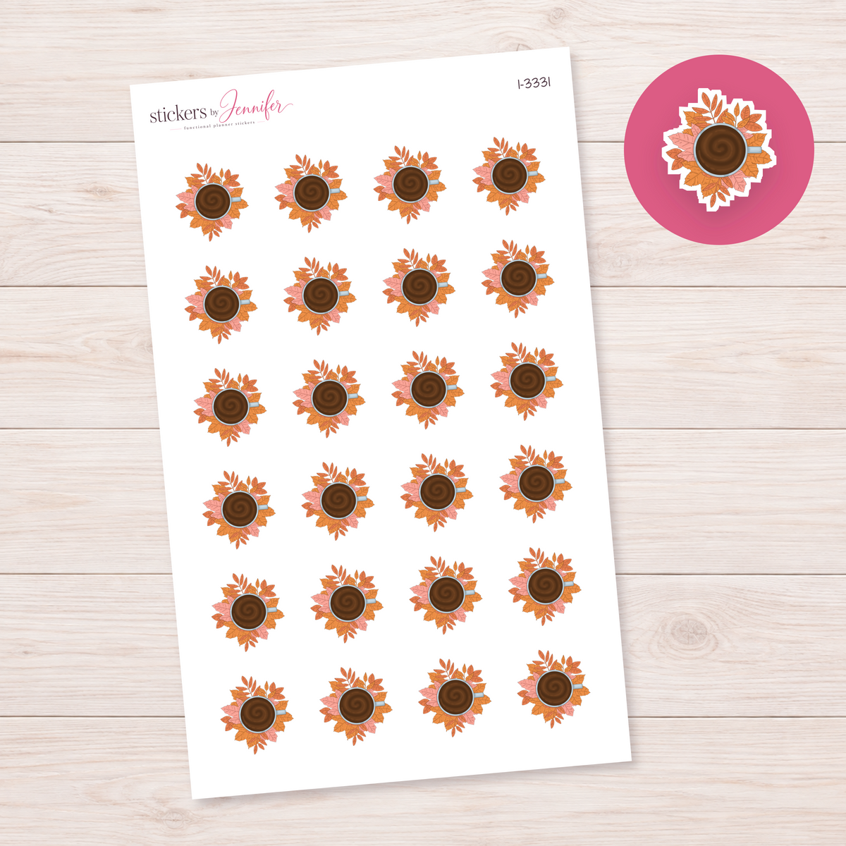 Coffee Surrounded by Autumn Leaves Planner Stickers | I-3331