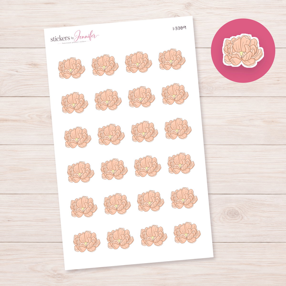 Peach Open Peony Planner Stickers | I-3389