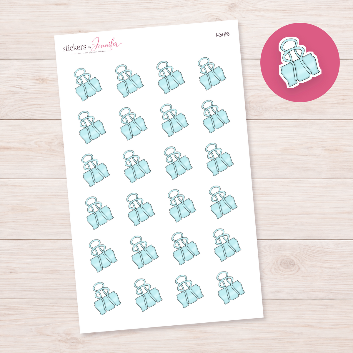 Pale Blue Binder Clip Planner Stickers | I-3418