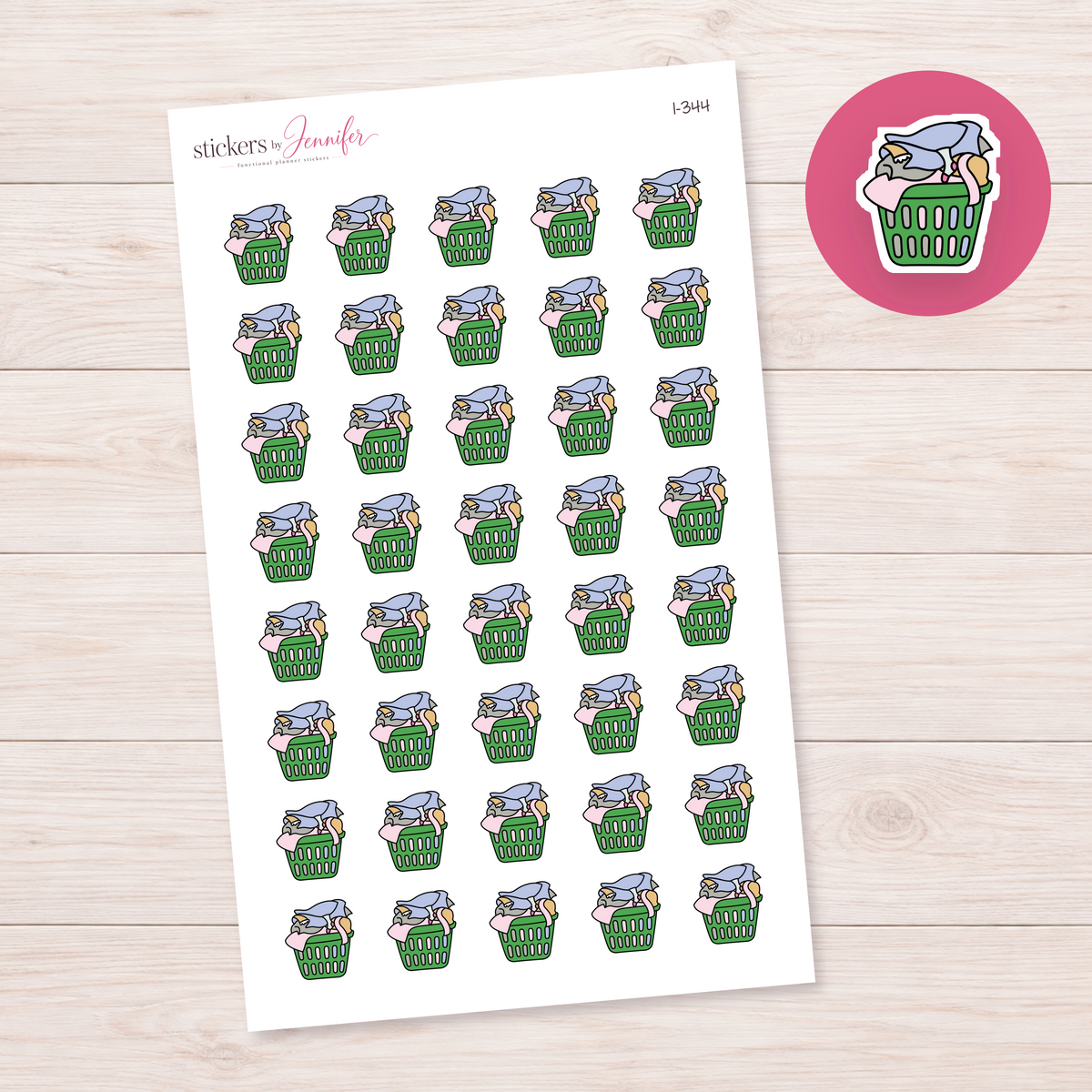 Green Laundry Basket Planner Stickers | I-344