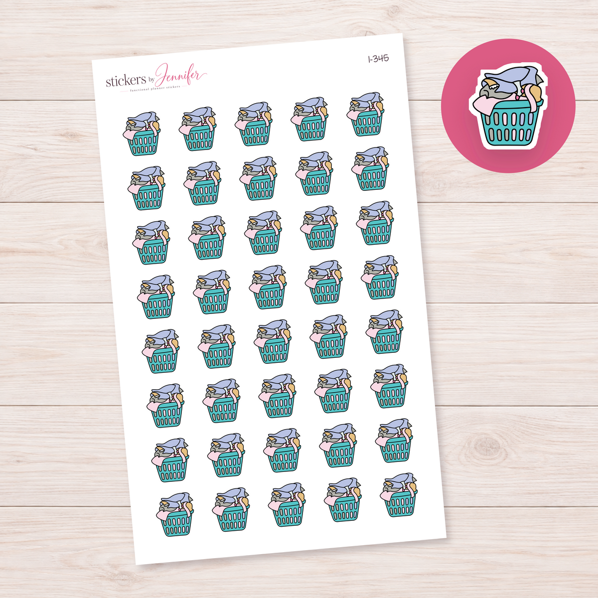 Teal Laundry Basket Planner Stickers | I-345