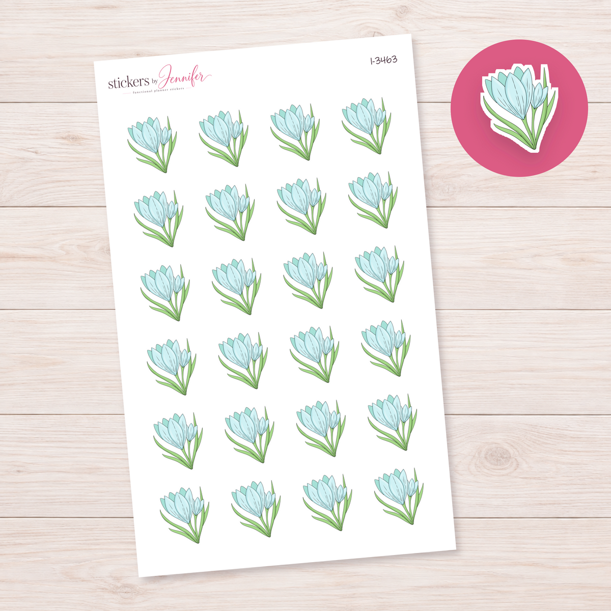Pale Blue Flowers Planner Stickers | I-3463