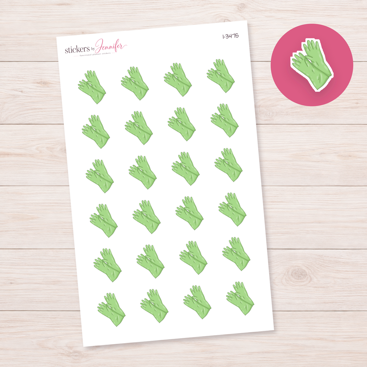 Green Cleaning Gloves Planner Stickers | I-3475