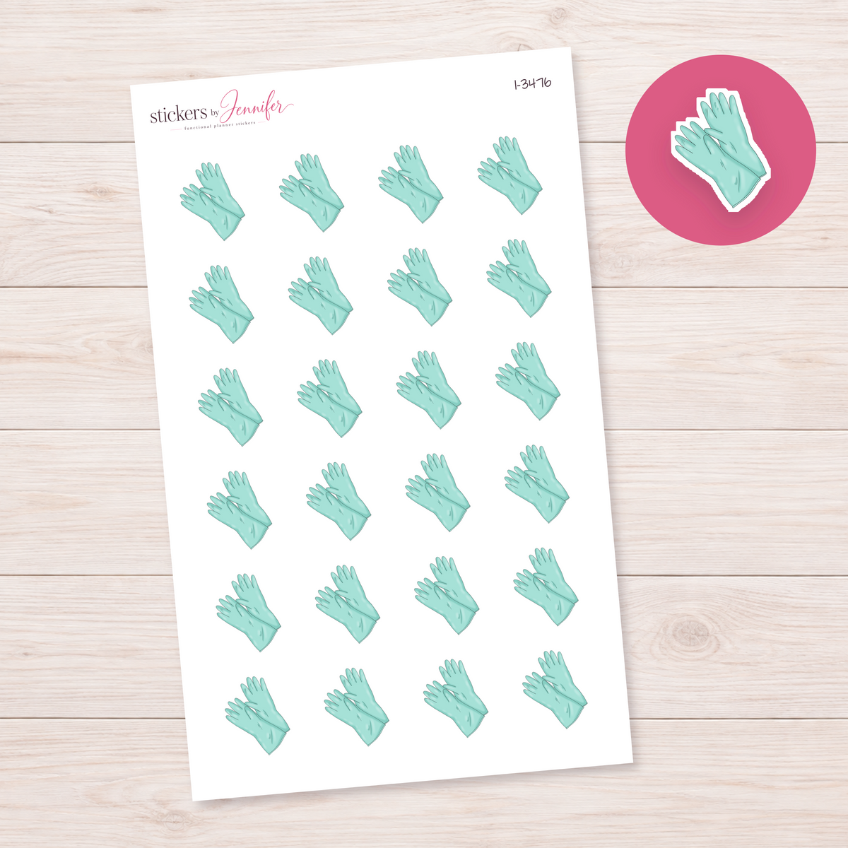 Mint Cleaning Gloves Planner Stickers | I-3476