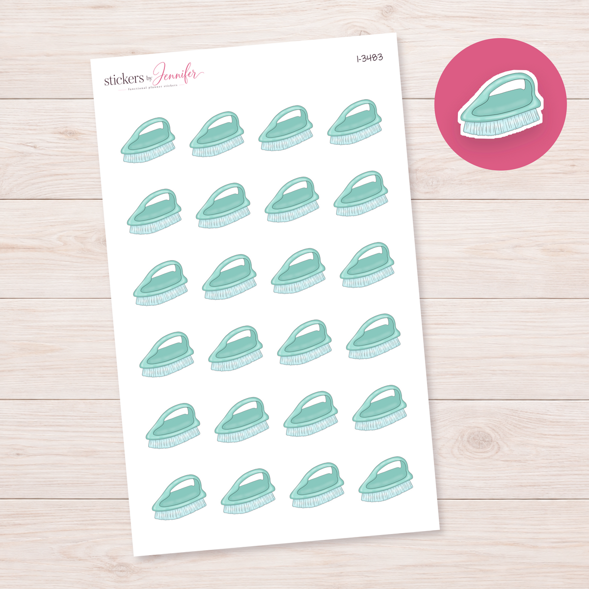 Teal Handled Scrub Brush Planner Stickers | I-3483