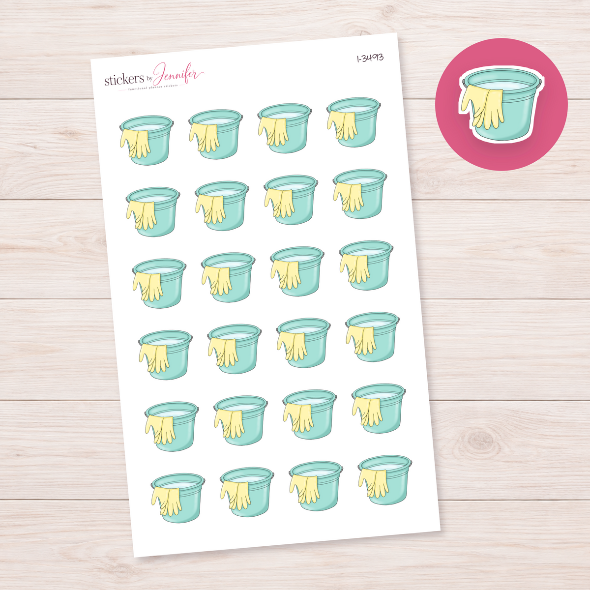 Teal Bucket with Gloves Planner Stickers | I-3493