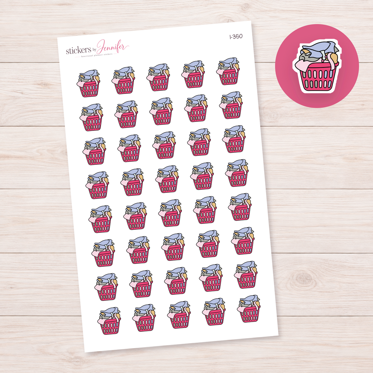 Pink Laundry Basket Planner Stickers | I-350