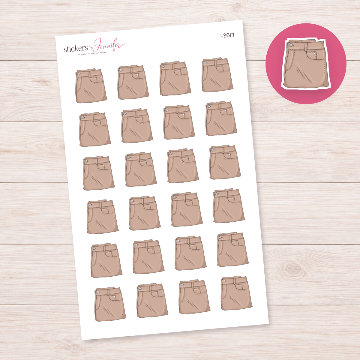 Folded Neutral Jeans Planner Stickers | I-3517